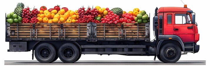 A shipment truck delivers a mix of fresh produce, ensuring nutritious options for grocery markets. - obrazy, fototapety, plakaty