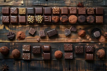 Decadent Chocolate Selection on Dark Wood Background. Concept Chocolate, Decadent, Selection, Dark Wood Background, Food Photography