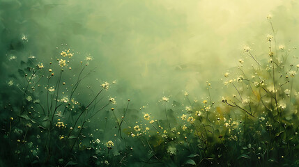 Fototapeta na wymiar little yellow flowers on a green wall