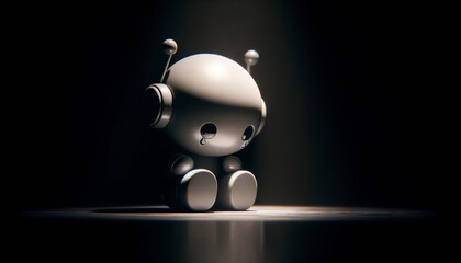 Solitary Robot Figurine Illuminated by a Dramatic Spotlight