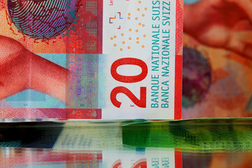 Paper money with a denomination of twenty Swiss francs, CHF - obrazy, fototapety, plakaty