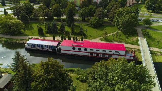 Ship River Gwda Pila Rzeka Statek Aerial View Poland