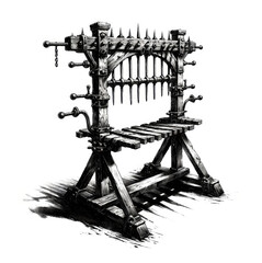 Medieval Torture Device with Spikes on Wooden Chair - obrazy, fototapety, plakaty
