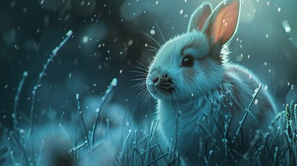 In a world where survival is a daily struggle, a neglected bunny finds warmth and shelter with a kind-hearted animal rescuer - obrazy, fototapety, plakaty