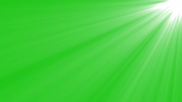 Top right sun rays on green screen. 4K beautiful white spotlight effects moving on top right. Flash lights, bright light lens flare effect