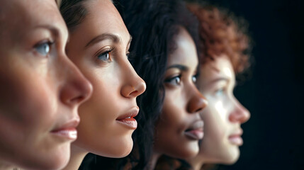 Fototapeta premium Diversity concept, portrait of diverse people to infinity, African American, black, Caucasian, old, young