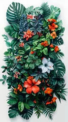 Fotobehang Lush Tropical Botanical Foliage and Vibrant Floral Design for Backgrounds and Wallpapers © kittipoj