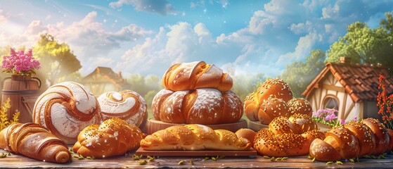 Let the aroma of freshly baked English breads guide you through this delectable landscape of food and adventure - obrazy, fototapety, plakaty