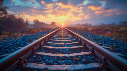Endless train tracks in the sunshine - Powered by Adobe