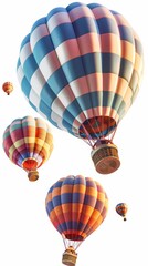 Hot air balloons and baskets soaring through the sky 3D style isolated flying objects memphis style 3D render  AI generated illustration
