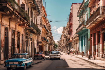 Old Havana downtown Street with old car