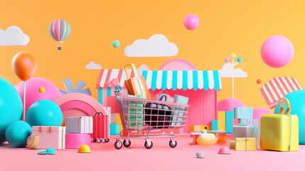 Isolated 3D render of a discount event 3D style isolated flying objects memphis style 3D render AI generated illustration