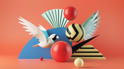 Isolated flying objects in a 3D style 3D style isolated flying objects memphis style 3D render AI generated illustration