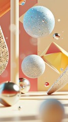 Isolated geometric forms floating in a cosmic expanse 3D style isolated flying objects memphis style 3D render AI generated illustration