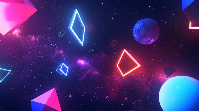 Isolated geometric shapes floating in a cosmic void 3D style isolated flying objects memphis style 3D render AI generated illustration