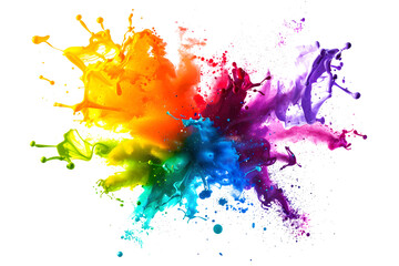 A dynamic color explosion with paint splashes on white background.