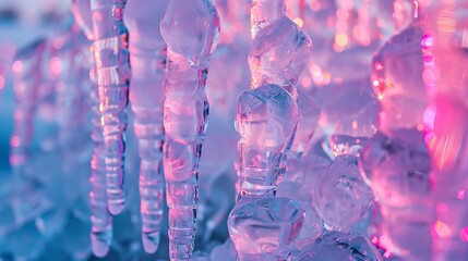 Luminous ice sculptures blending seamlessly with a gradient of pink and lavender AI generated illustration - obrazy, fototapety, plakaty