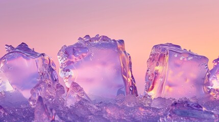 Fototapeta premium Luminous ice sculptures blending seamlessly with a gradient of pink and lavender AI generated illustration
