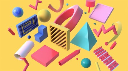 Memphis style design for a commercial discount 3D style isolated flying objects memphis style 3D render AI generated illustration
