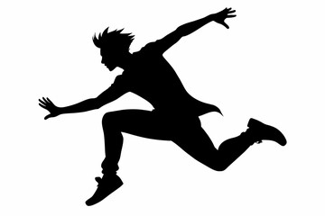 Fototapeta na wymiar A man jumping black silhouette on a white background