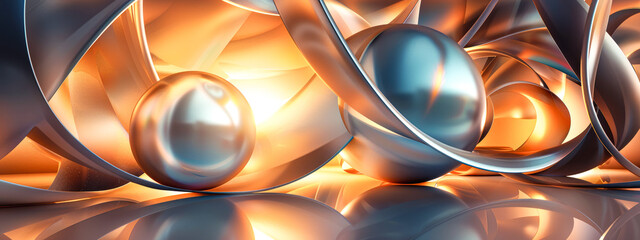 Abstract Metallic Curves and Spheres with Warm Lighting - 783312723