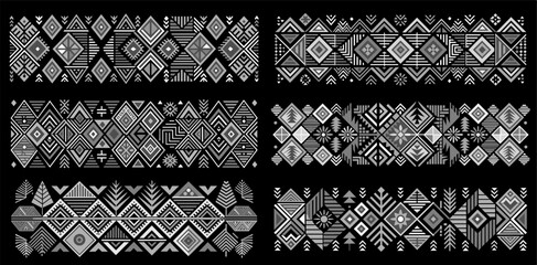 Intricate and detailed traditional african pattern design with geometric shapes in black and white, reflecting the rich cultural ornament, heritage, and ethnic background of african textile art