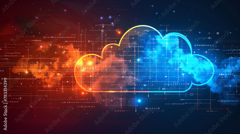 Poster Abstract digital background illustrating advanced cloud technology with glowing elements