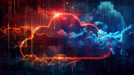 Abstract digital tech background illustrating cloud computing with binary code and network lines - obrazy, fototapety, plakaty