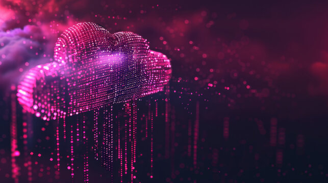 Abstract tech-inspired background featuring a 3d digital cloud with streaming data particles