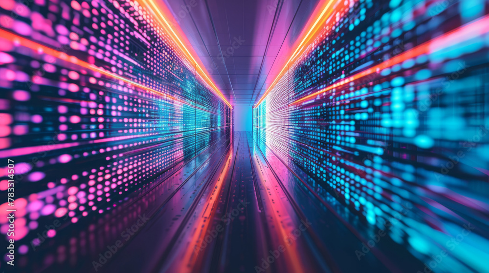 Aufkleber futuristic digital data stream tunnel with glowing lights and abstract cyber perspective for high-te