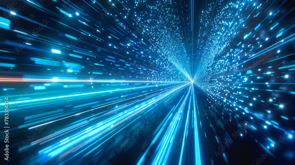 Poster abstract futuristic digital speed tunnel with blue light streaks. dynamic motion. and high connectiv