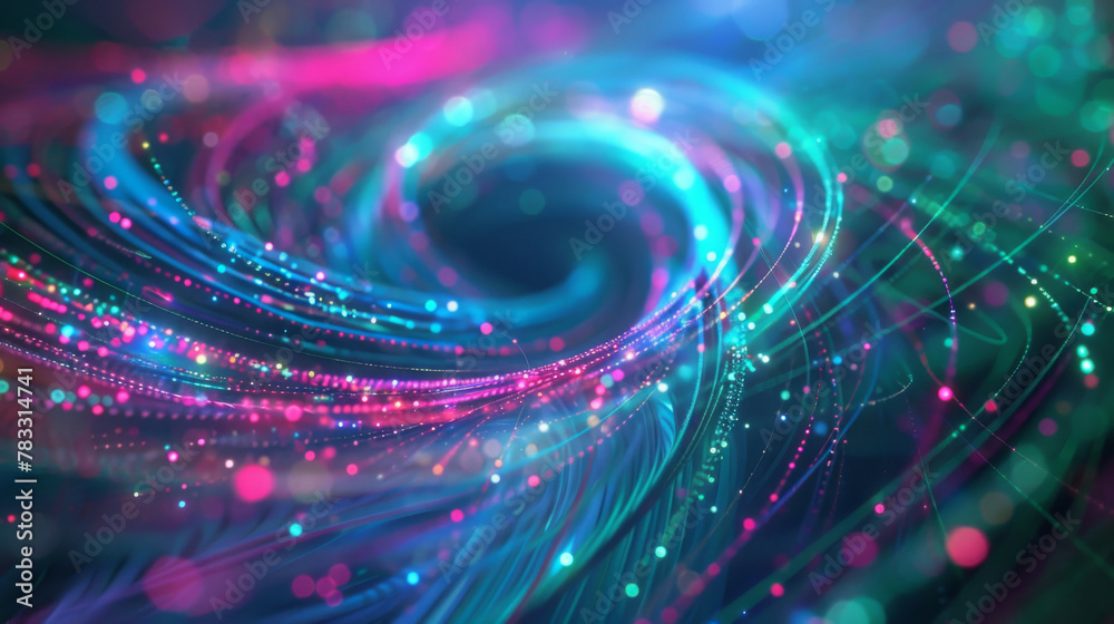 Poster Vibrant futuristic abstract technological swirl background with glowing particles and dynamic motion