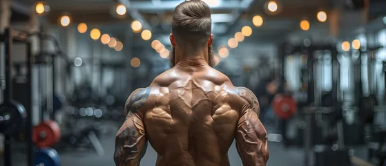 Foto op Plexiglas Muscular Man Preparing to Lift in Minimalist Gym. Concept Fitness, Muscles, Weightlifting, Gym, Strength © Ян Заболотний