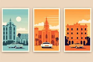 Havana urban landscape with cityscape silhouette . Pattern with houses. Illustration - obrazy, fototapety, plakaty