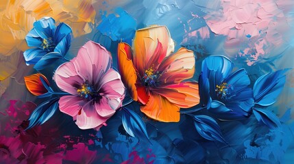 Abstract flowers painted on canvas, a vibrant floral artwork