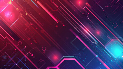 Fototapeta premium Vibrant digital tech pattern with neon lines and circuit elements