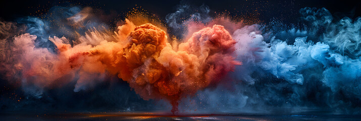Explosion of coloured powder in the shape of a hand,
Exploding mixed colors create deep galactic chaos - obrazy, fototapety, plakaty