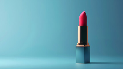 Matte Hot Pink Lipstick on a Soft Blue Gradient Background
