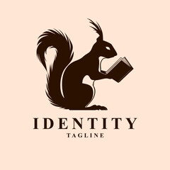 The logo of a squirrel reading a book