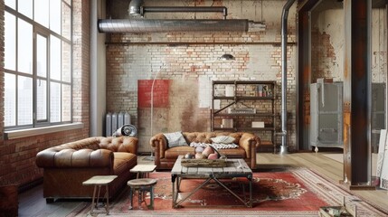Obraz na płótnie Canvas Vintage Industrial Vibe in Eclectic Living Space