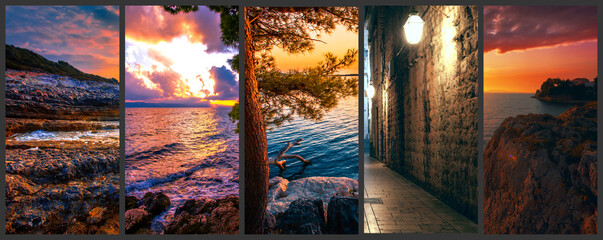 amazing  summer collage from 5 image in Croatia, Europe, wonderful nature scenery ...exclusive - this image is sold only Adobe stock	 - obrazy, fototapety, plakaty