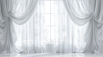 Backlit window with white curtains in empty room AI generated