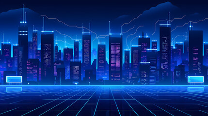 Futuristic Cityscape at Night Illuminated by Neon Lights