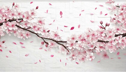 Create a rough pattern on a simple white wall using beautiful cherry blossom petals