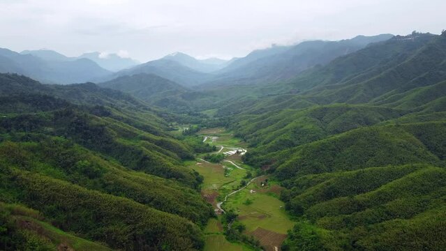 Aerial view of Beautiful mountain valley in nungba near rengpang village. Nature landscape image of manipur in india.