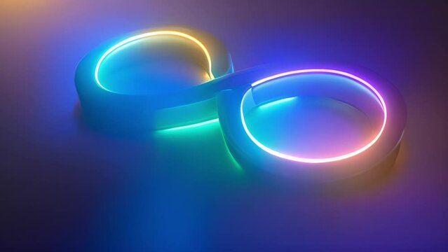Infinity symbol neon lights glowing, appears of multiple glowing lines on dark background. Lights moving infinity sign. neon style motion line 3d rendering Infinity sign