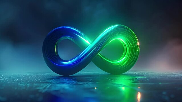 Infinity symbol neon lights glowing, appears of multiple glowing lines on dark background. Lights moving infinity sign. neon style motion line 3d rendering Infinity sign