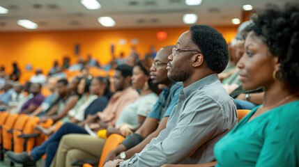 Diverse Audience Attentively Listening at a Conference Event - Powered by Adobe
