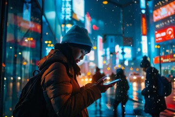 Fototapeta na wymiar Diverse Group of People in City at Night