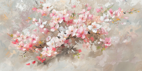 blooming sakura on a textured beige background
